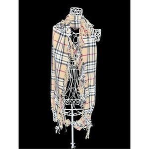 Beautiful women plaid beige double fringe infinity scarf 100% acrylic scarves/sh